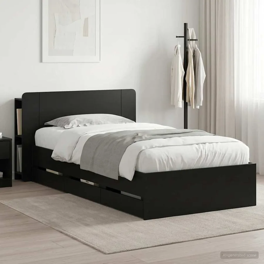 Cadre de lit avec rangement Noir 90 x 190 cm Bois d'ingénierie