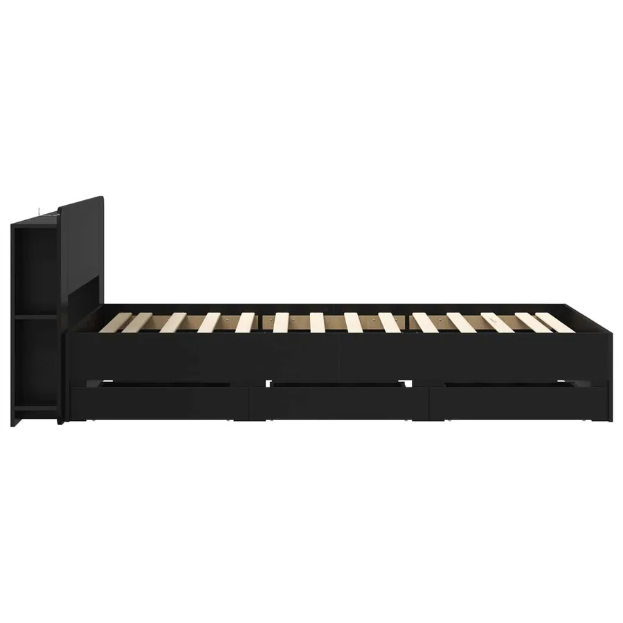 Cadre de lit avec rangement Noir 90 x 190 cm Bois d'ingénierie - 5