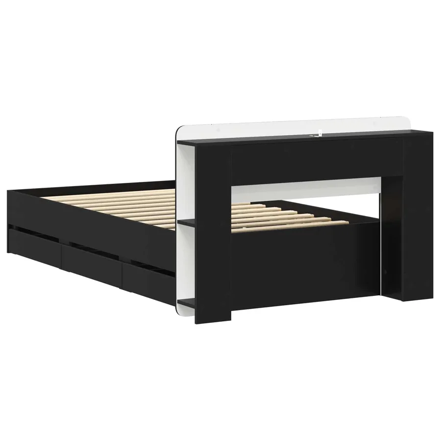 Cadre de lit avec rangement Noir 90 x 190 cm Bois d'ingénierie - 6