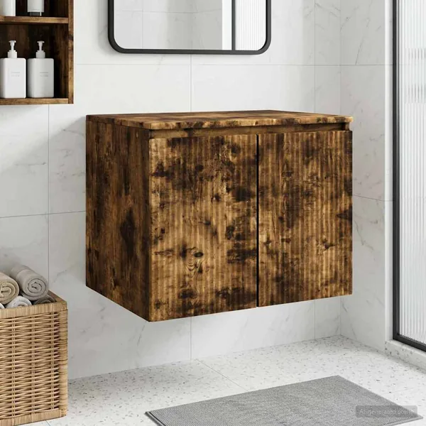 Cabinet de Salle de Bain Mural Chêne fumé 62,5 x 44,5 x 50 cm