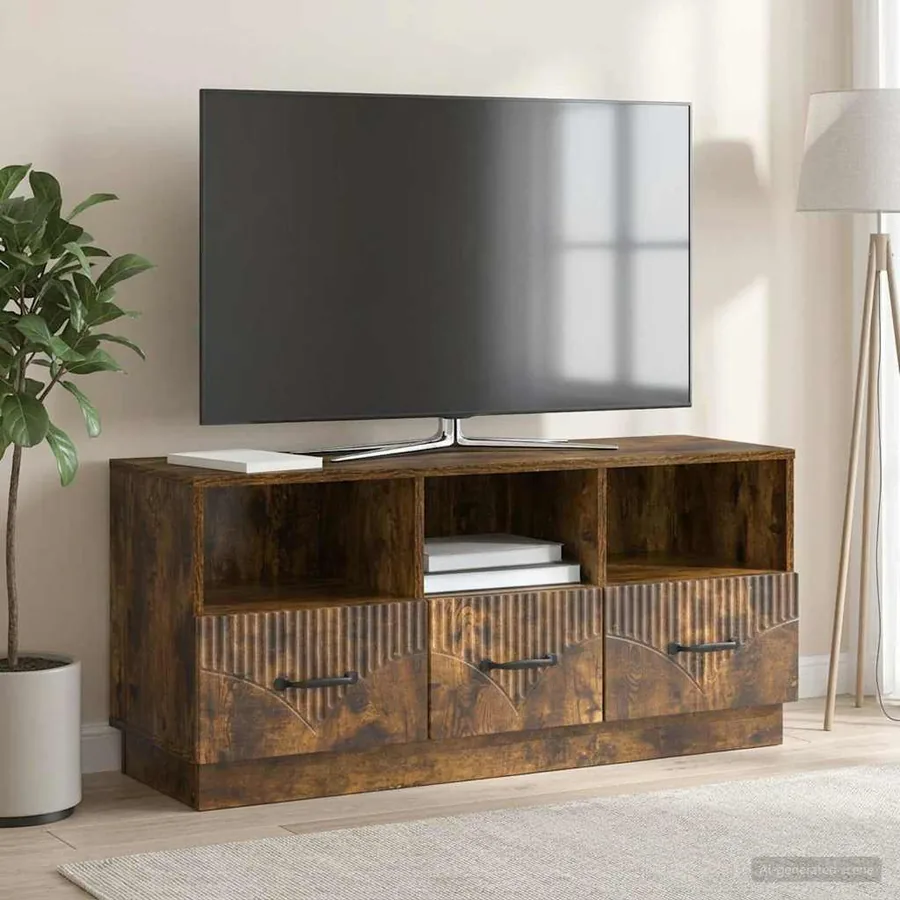 Meuble TV Chêne fumé 102 x 34,5 x 47 cm Bois d'ingénierie