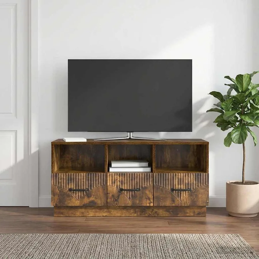 Meuble TV Chêne fumé 102 x 34,5 x 47 cm Bois d'ingénierie - 4