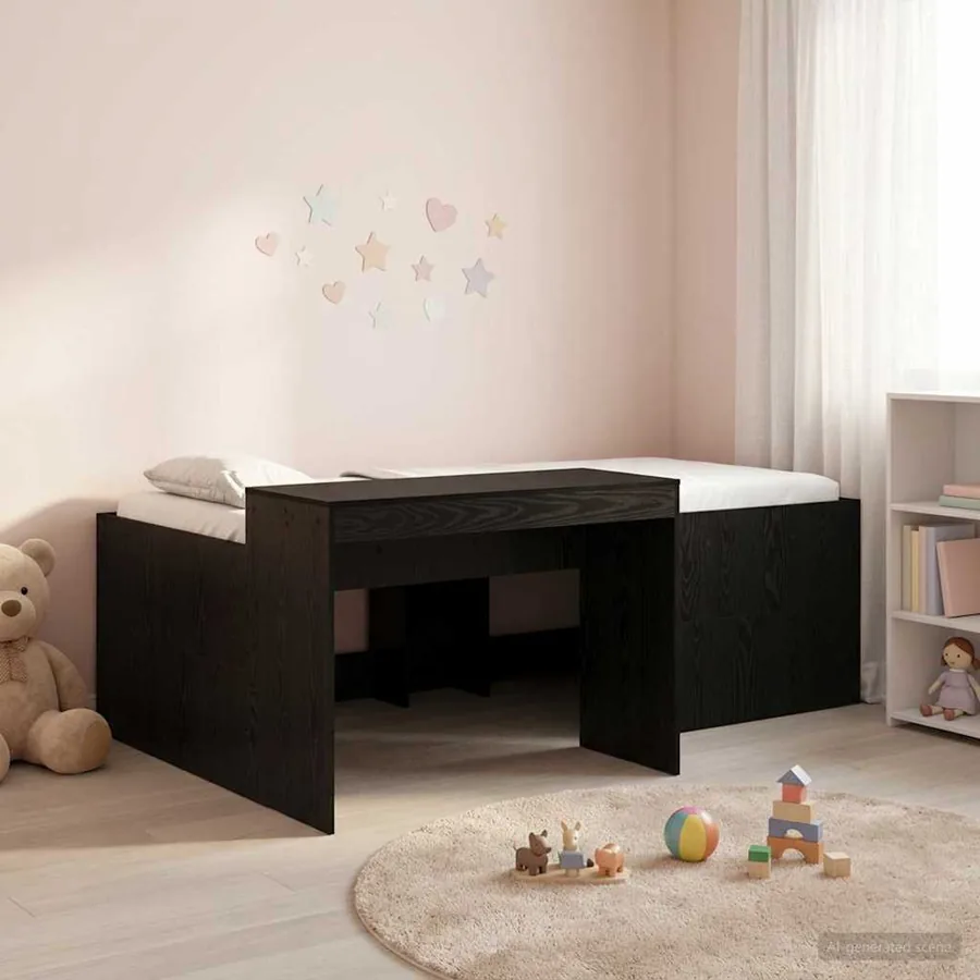 Lit haut pour enfants avec bureau Noir 75 x 190 cm