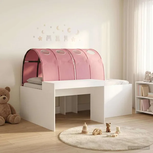 Lit avec Tunnel 3 pc Blanc et rose Bois d'ingénierie