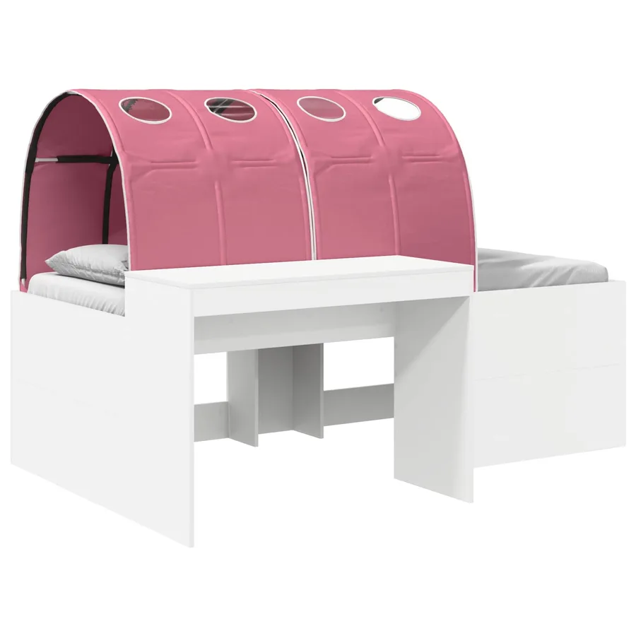 Lit avec Tunnel 3 pc Blanc et rose Bois d'ingénierie - 2
