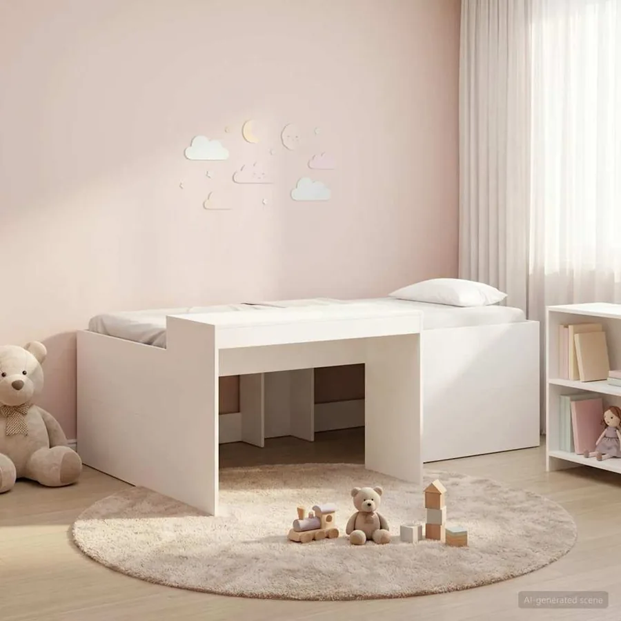 Lit haut pour enfants avec bureau Blanc 98,5 x 200 cm