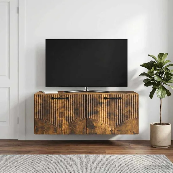 Meuble TV mural Chêne fumé 78,5 x 31 x 30 cm Bois d'ingénierie