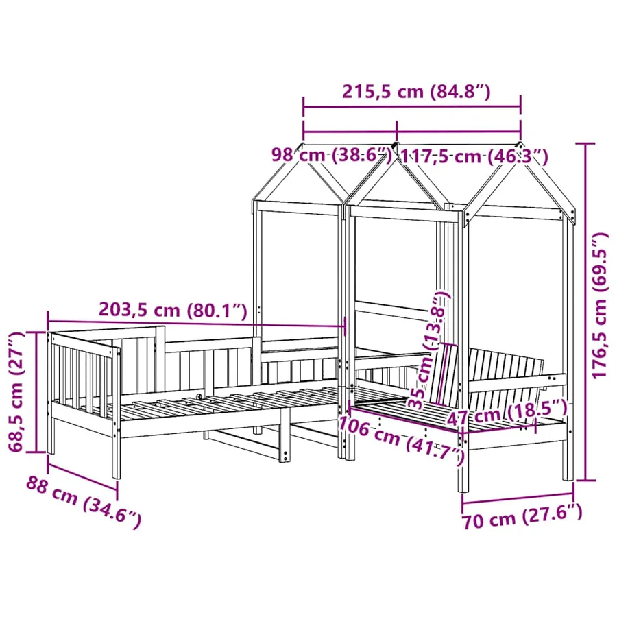 Ensemble de lit de jour et de banc et toit sans matelas blanc - 13