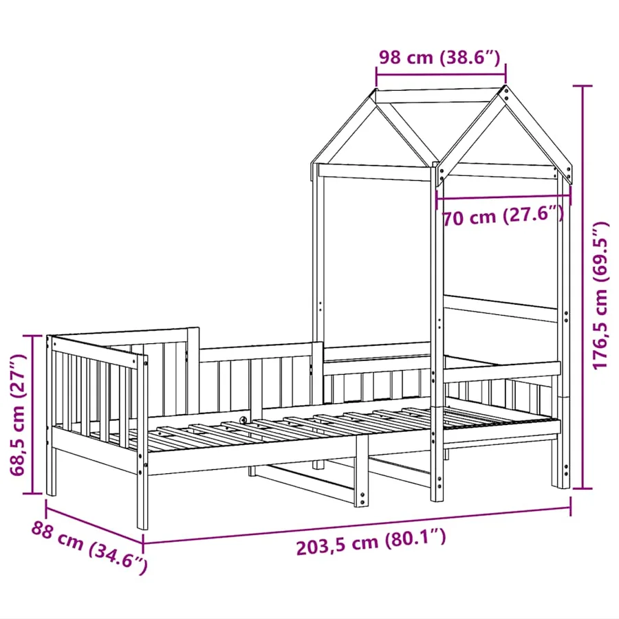 Lit de jour avec toit sans matelas blanc 80x200 cm bois massif - 12