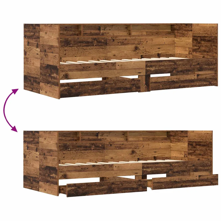 Lit d'appoint avec tiroir Bois ancien Bois d'ingénierie - 7