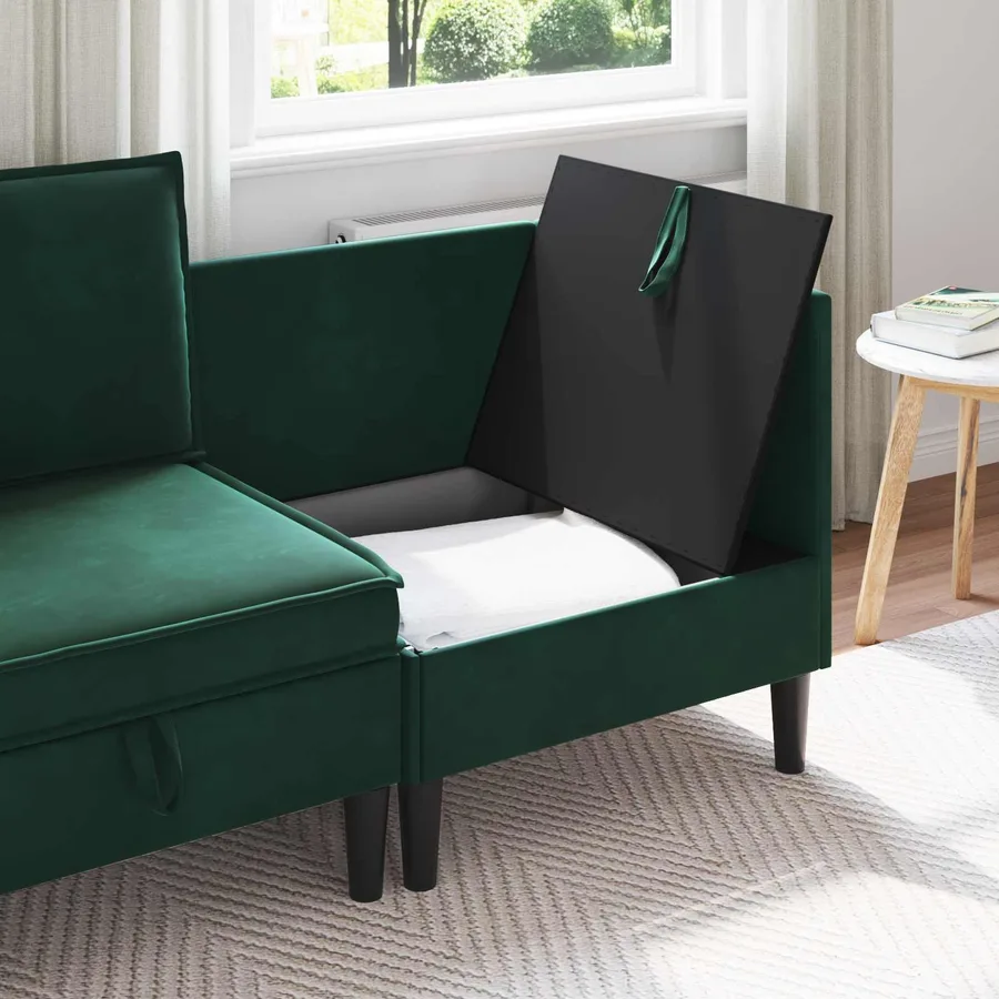Sofa avec rangement Vert foncé Velours - 3