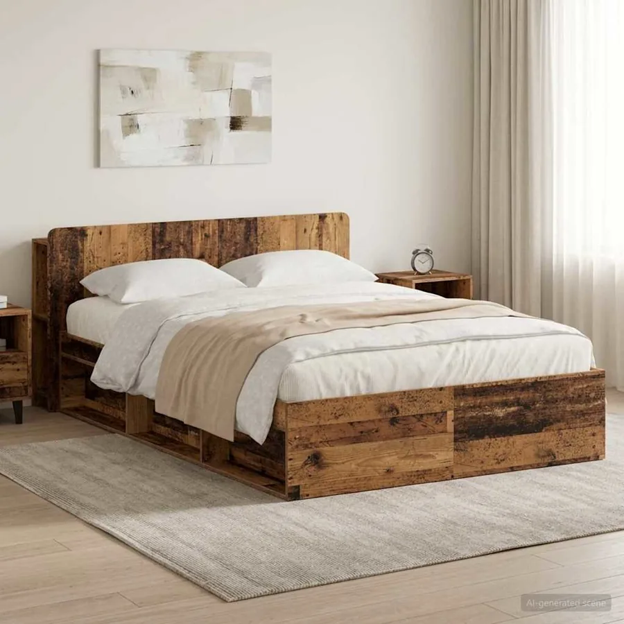 Cadre de lit avec rangement Bois ancien 160 x 200 cm