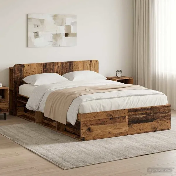 Cadre de lit avec rangement Bois ancien 160 x 200 cm