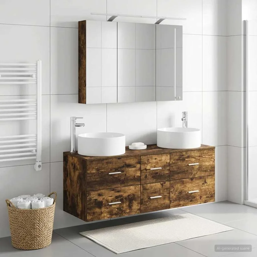 Ensemble de mobilier de salle de bain 4 pcs Chêne fumé