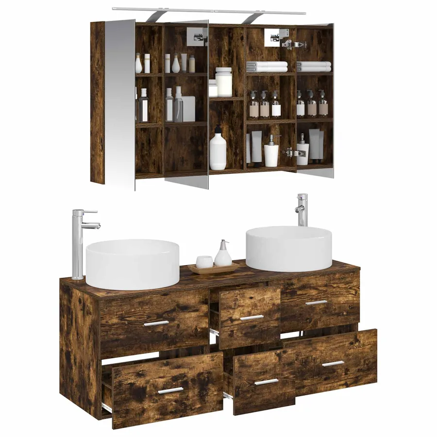 Ensemble de mobilier de salle de bain 4 pcs Chêne fumé - 3