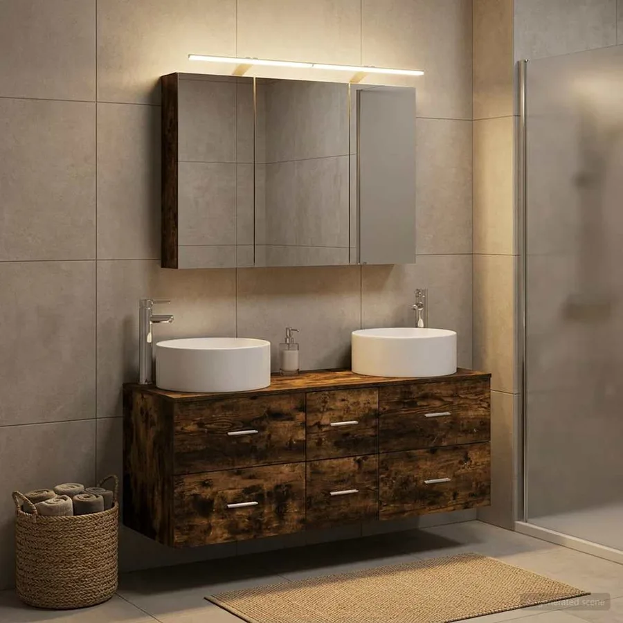 Ensemble de mobilier de salle de bain 4 pcs Chêne fumé - 4