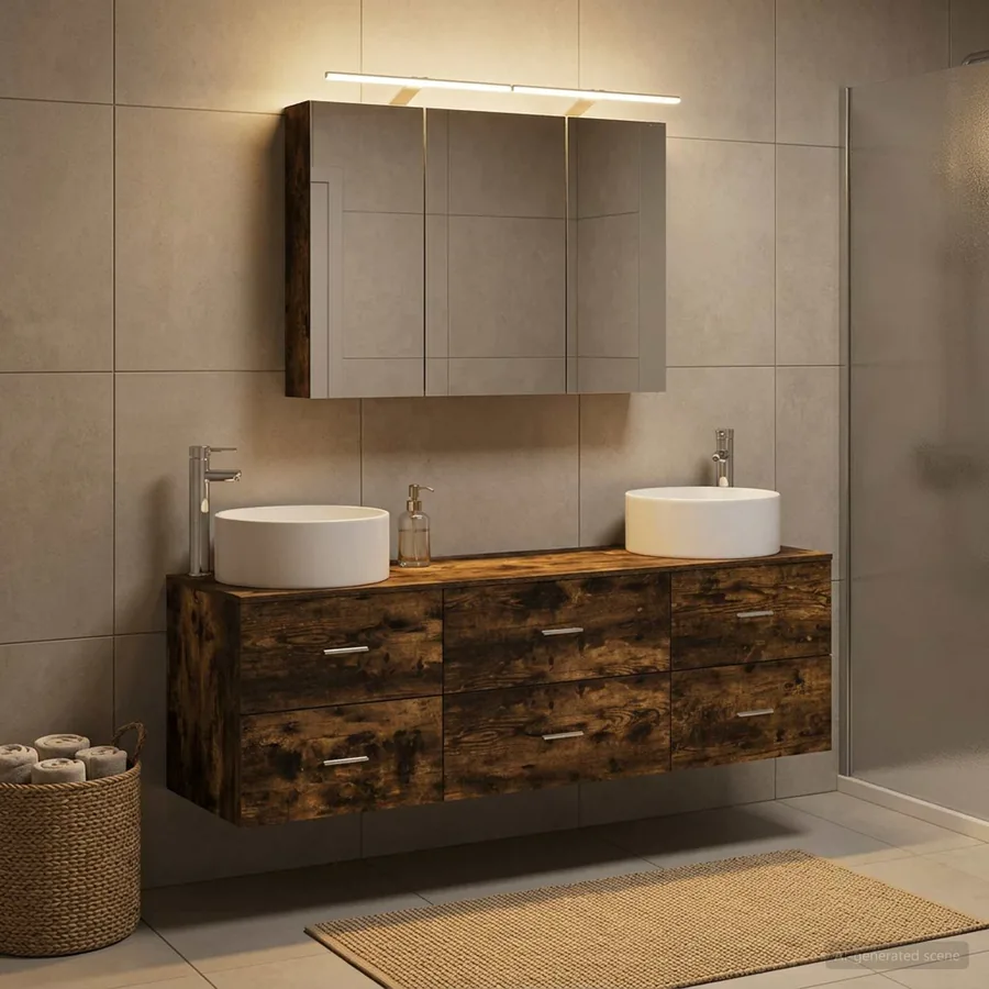 Ensemble de mobilier de salle de bain 4 pcs Chêne fumé