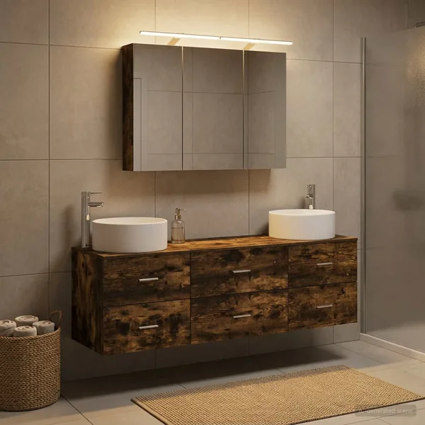 Ensemble de mobilier de salle de bain 4 pcs Chêne fumé