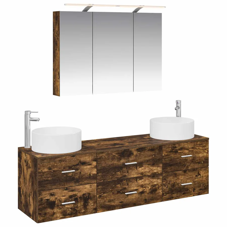 Ensemble de mobilier de salle de bain 4 pcs Chêne fumé - 2