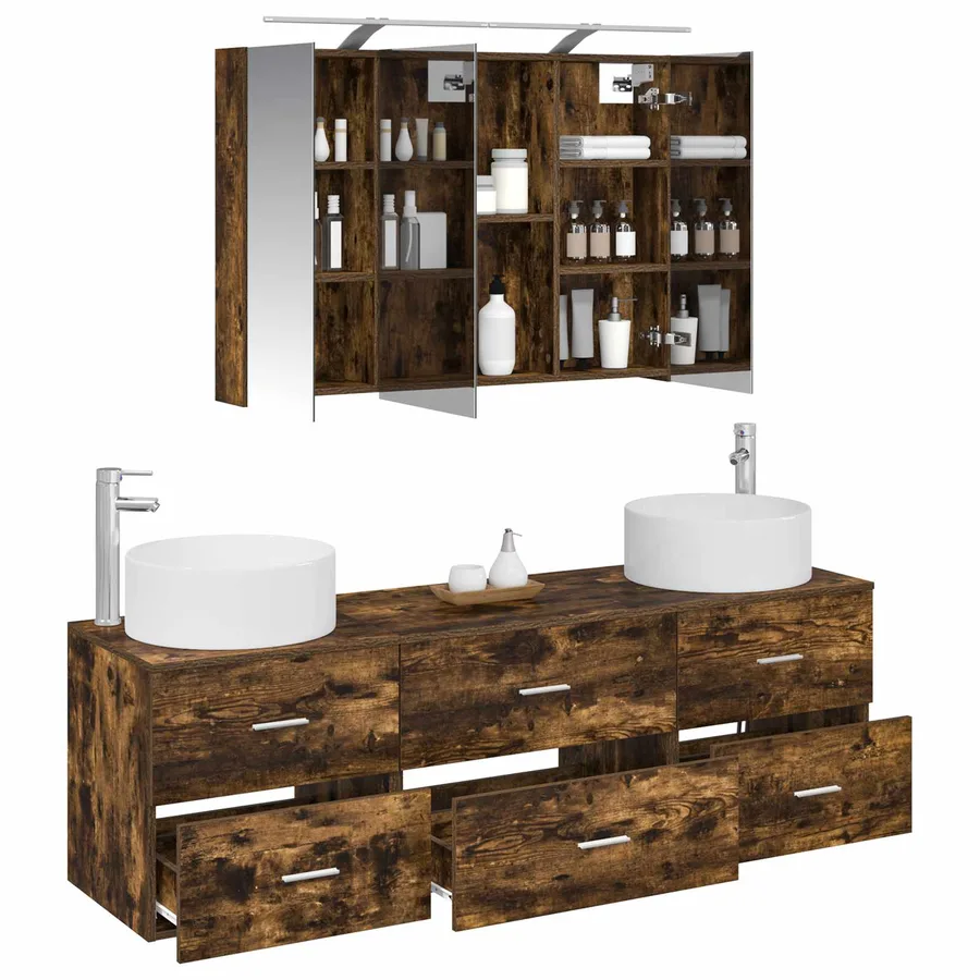 Ensemble de mobilier de salle de bain 4 pcs Chêne fumé - 3
