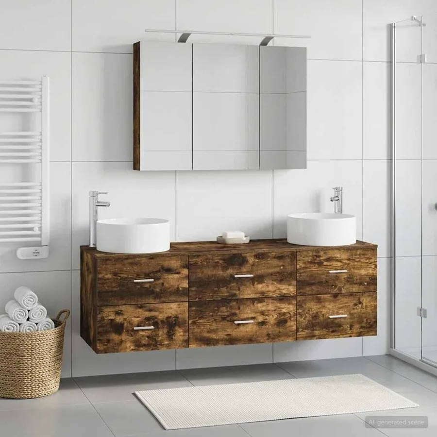Ensemble de mobilier de salle de bain 4 pcs Chêne fumé - 4