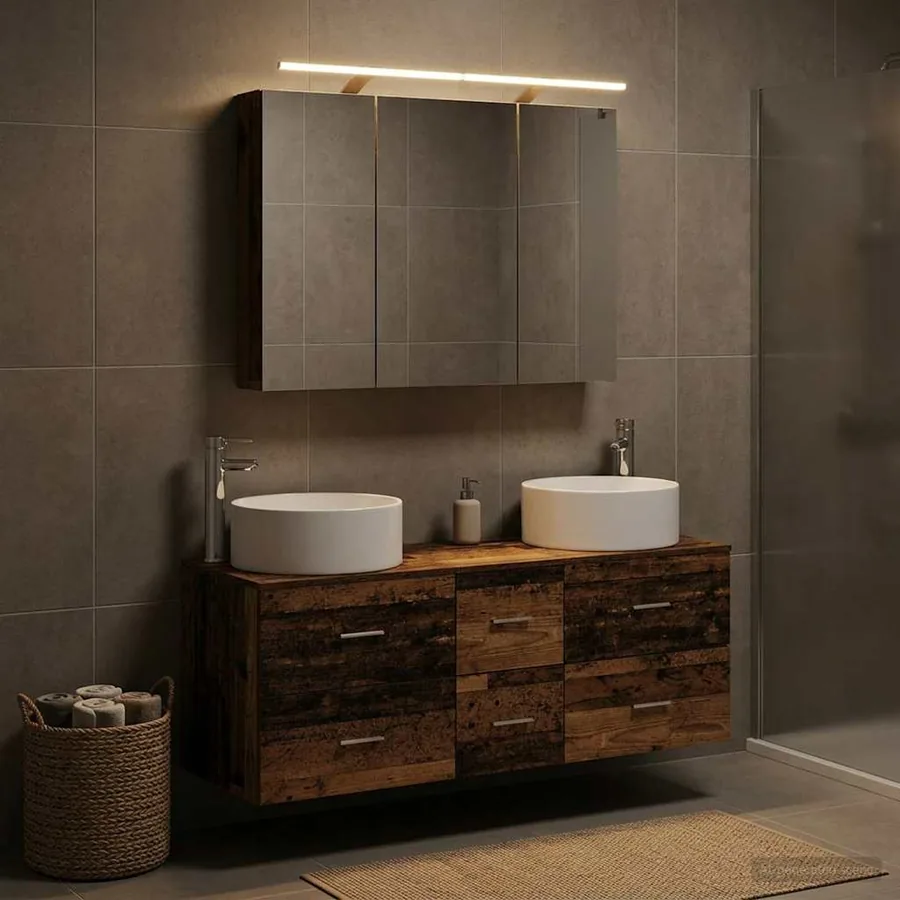 Ensemble de mobilier de salle de bain 4 pcs Bois ancien