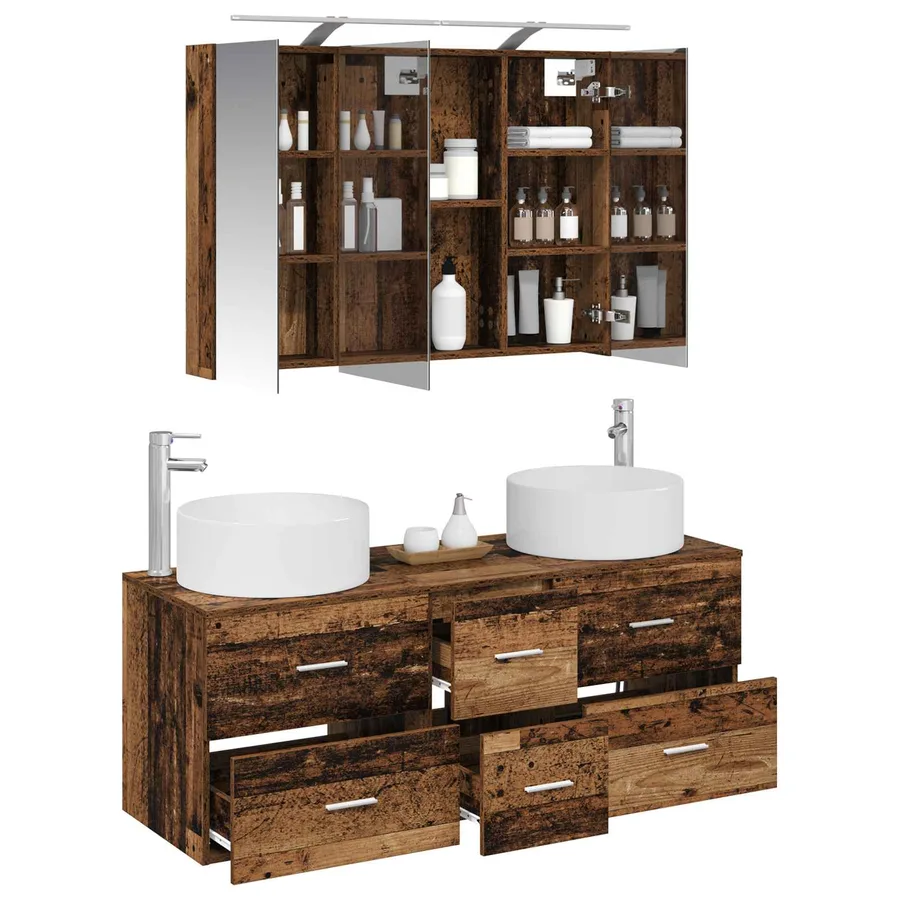 Ensemble de mobilier de salle de bain 4 pcs Bois ancien - 3