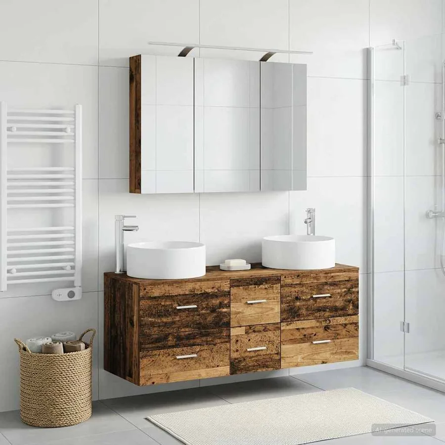 Ensemble de mobilier de salle de bain 4 pcs Bois ancien - 4