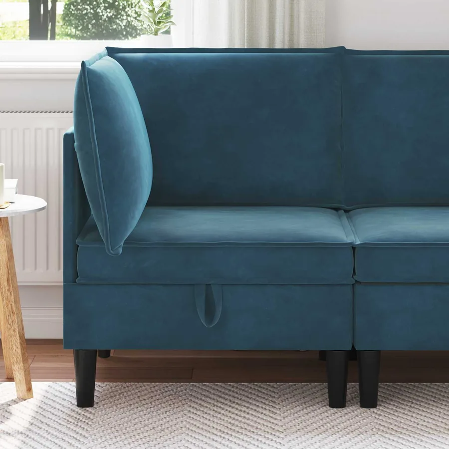 Sofa avec rangement Bleu Velours