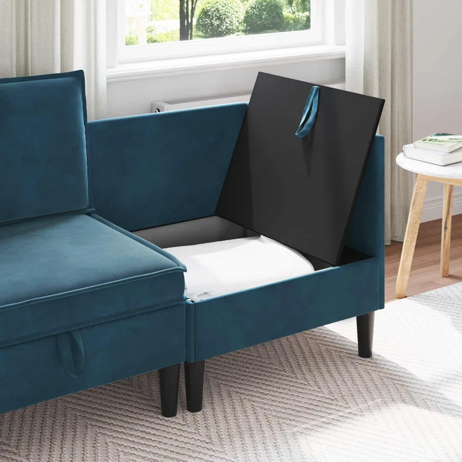 Sofa avec rangement Bleu Velours - 3