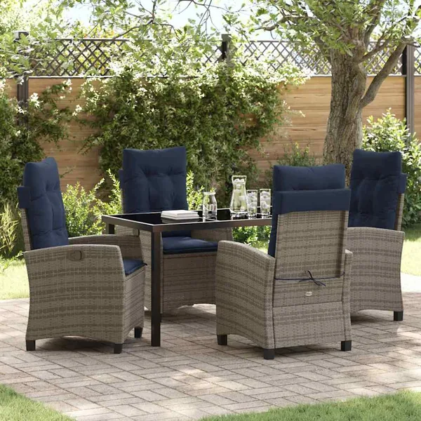 Ensemble de salle à manger pour jardin 5 pcs Gris polyrotin
