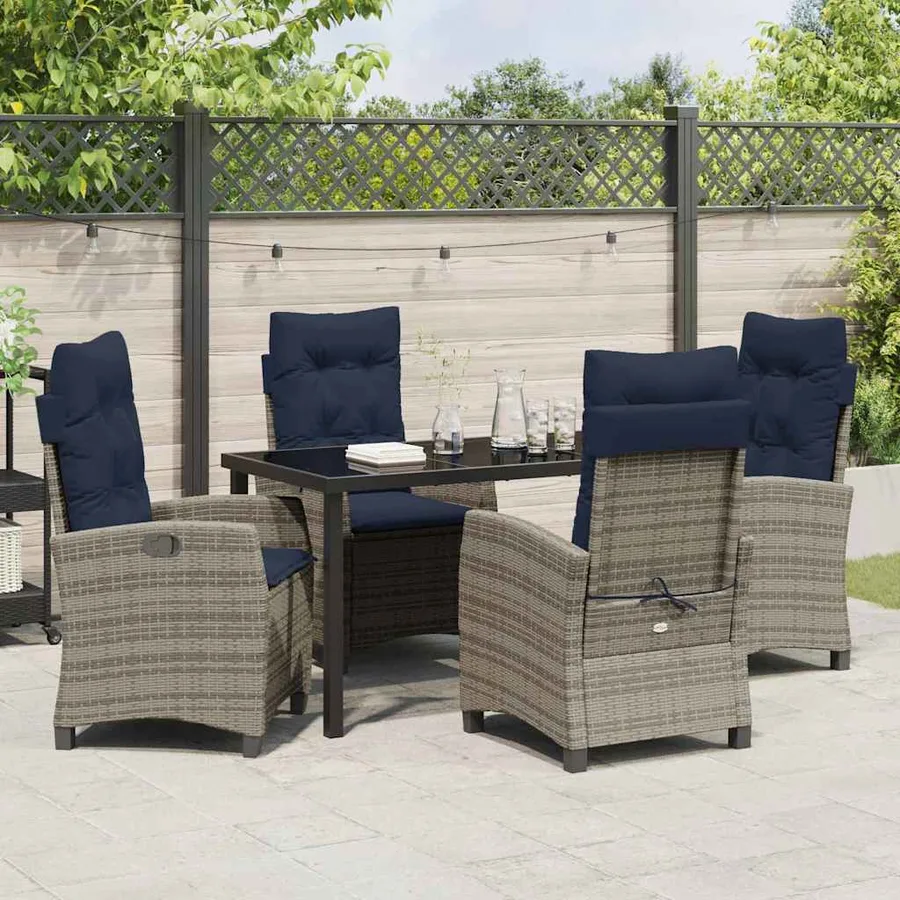 Ensemble de salle à manger pour jardin 5 pcs Gris polyrotin - 4
