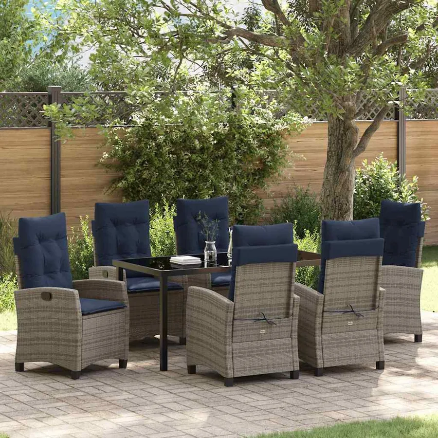 Ensemble de salle à manger pour jardin 7 pcs Gris polyrotin