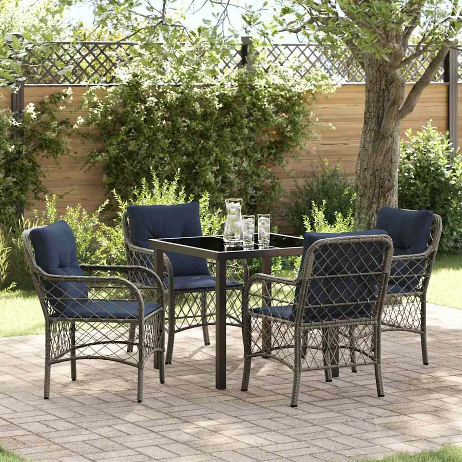 Ensemble de salle à manger pour jardin 5 pcs Gris et Noir Rotin