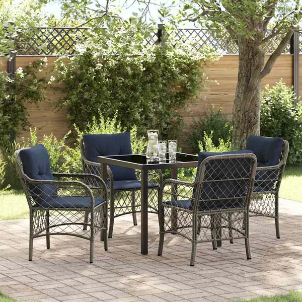 Ensemble de salle à manger pour jardin 5 pcs Gris et Noir Rotin