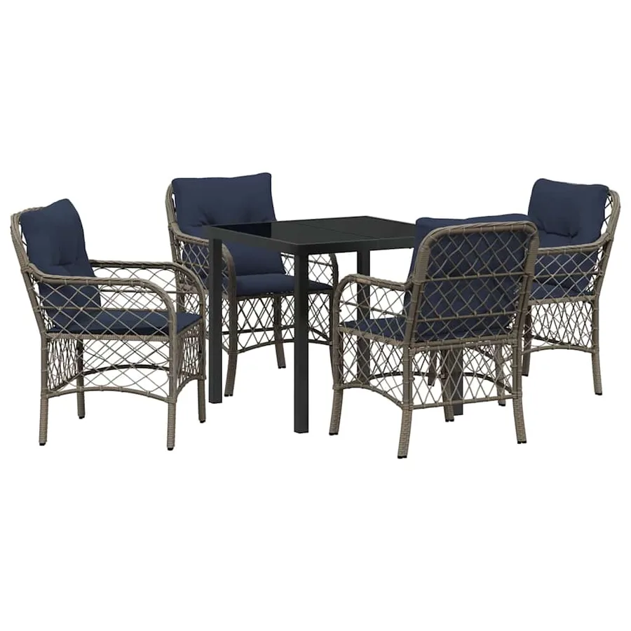 Ensemble de salle à manger pour jardin 5 pcs Gris et Noir Rotin - 2