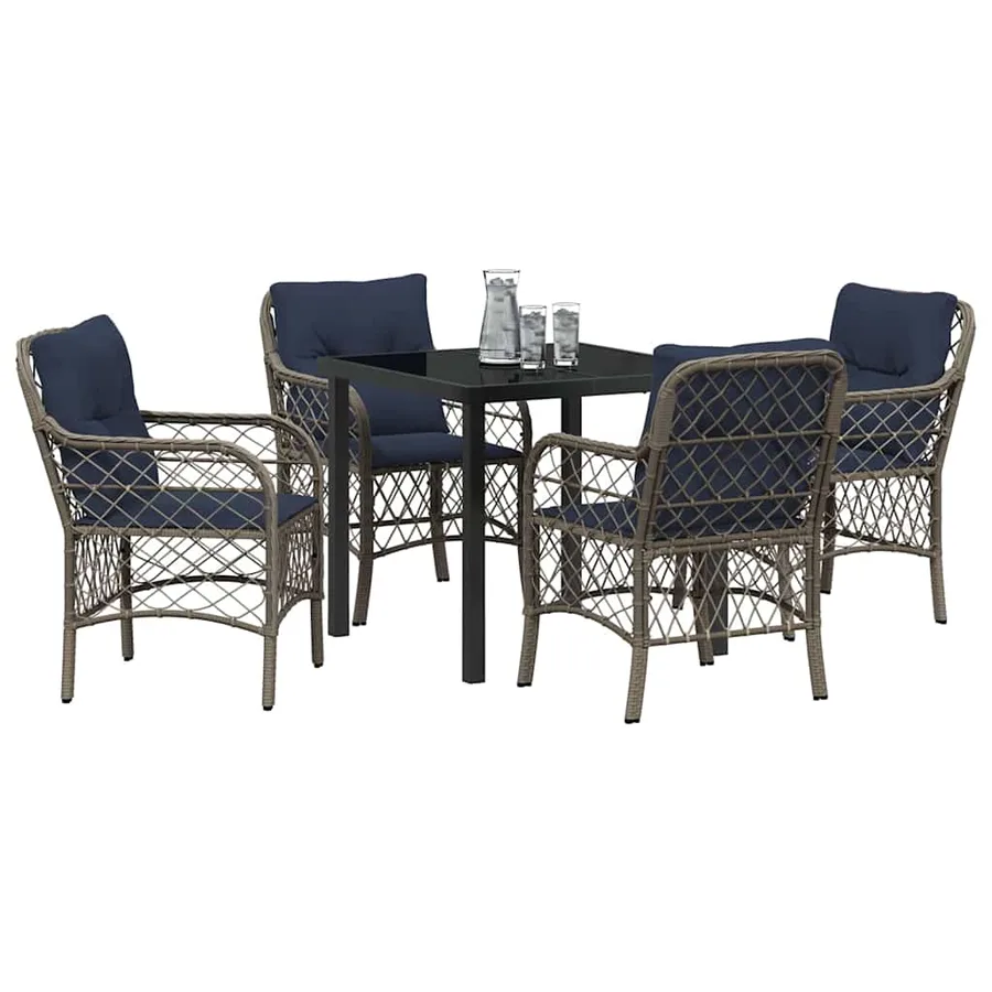 Ensemble de salle à manger pour jardin 5 pcs Gris et Noir Rotin - 3