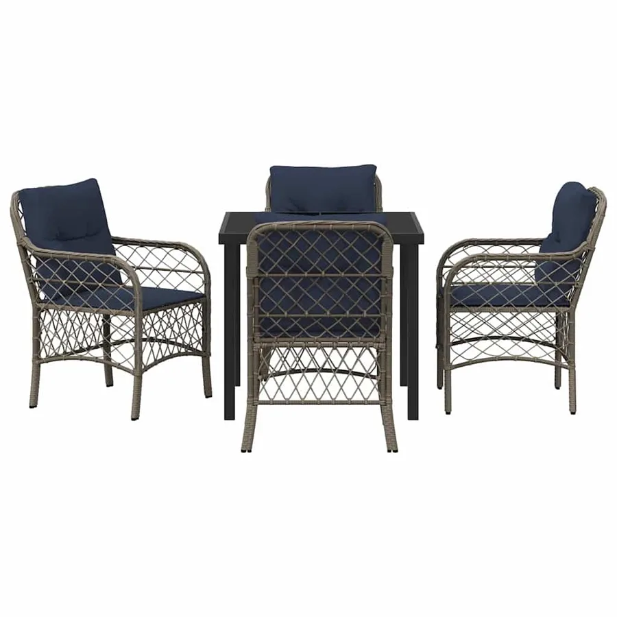 Ensemble de salle à manger pour jardin 5 pcs Gris et Noir Rotin - 7