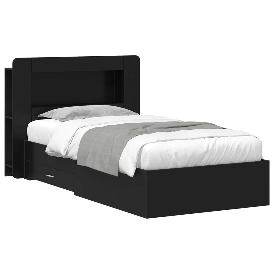 Cadre de lit avec rangement Noir 75 x 190 cm Bois d'ingénierie