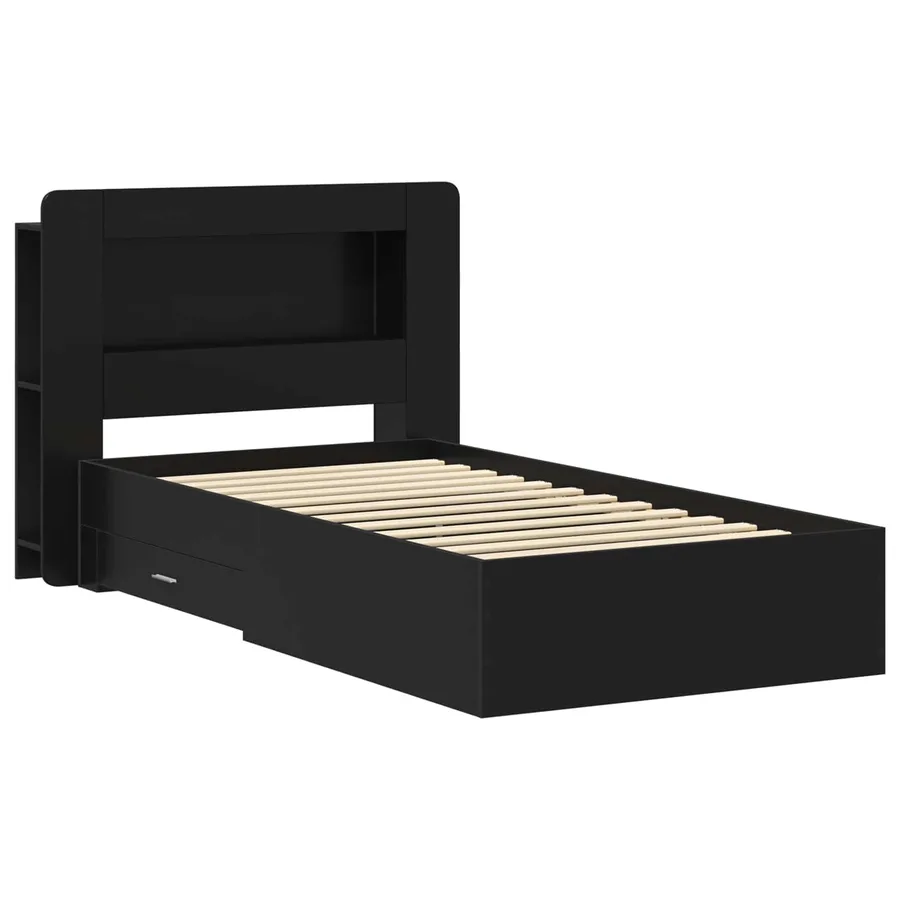 Cadre de lit avec rangement Noir 75 x 190 cm Bois d'ingénierie - 2