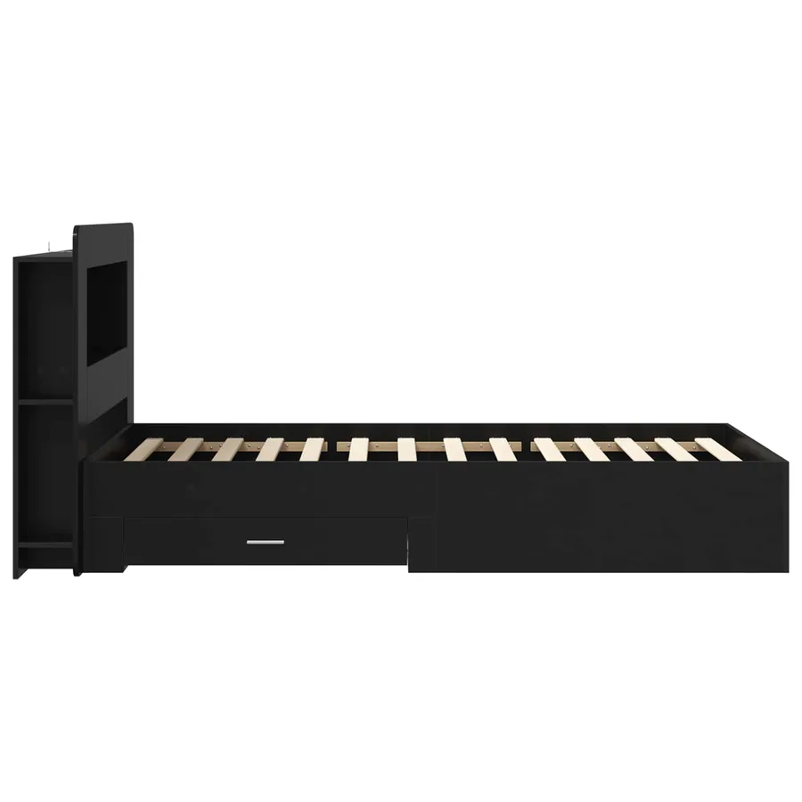 Cadre de lit avec rangement Noir 75 x 190 cm Bois d'ingénierie - 4