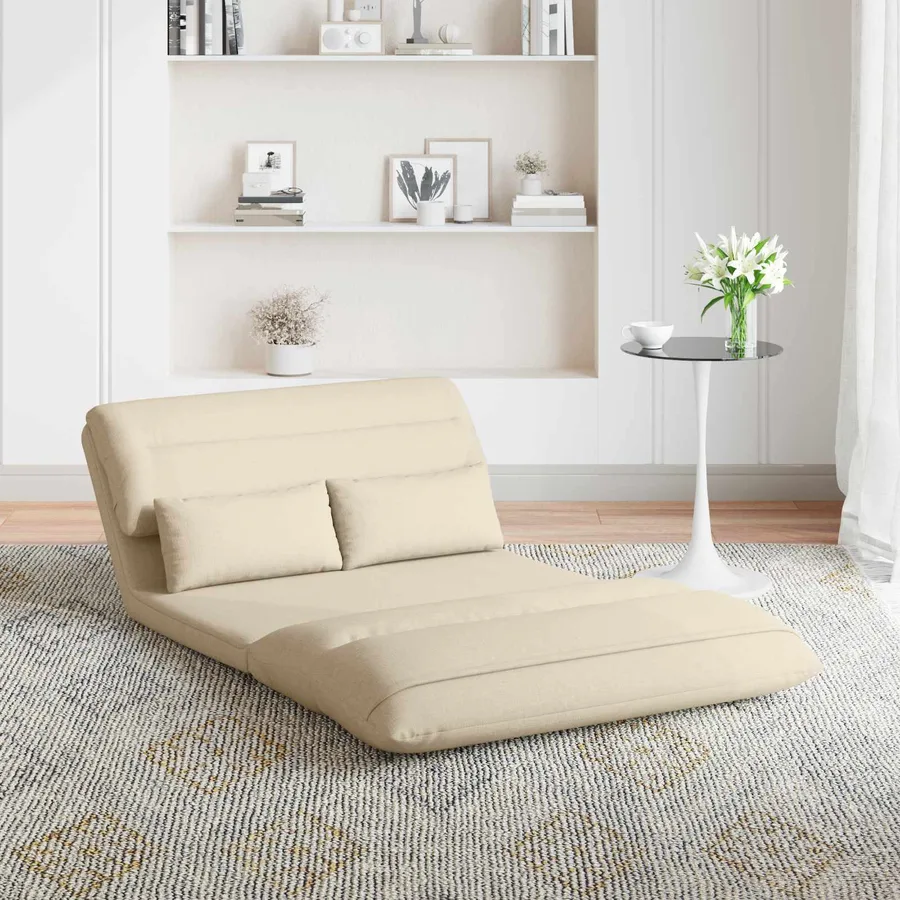 Fauteuil de sol ajustable Crème Tissu - 3