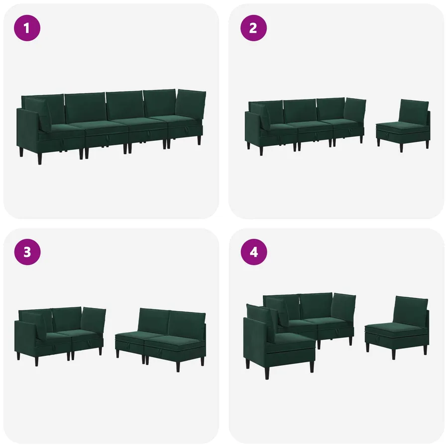 Ensemble de meubles pour le salon 4 pcs Vert foncé Velours - 10