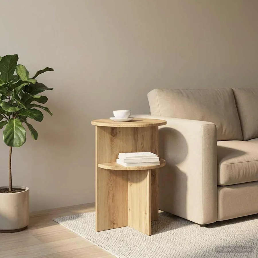 Table d'appoint Chêne artisanal Ø 39,5 x 55 cm