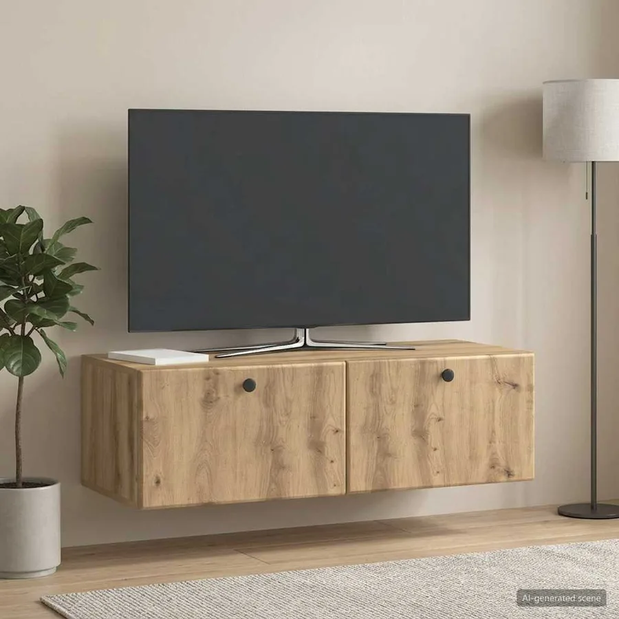 Meuble TV mural 98 x 41 x 30 cm Chêne artisanal - 4
