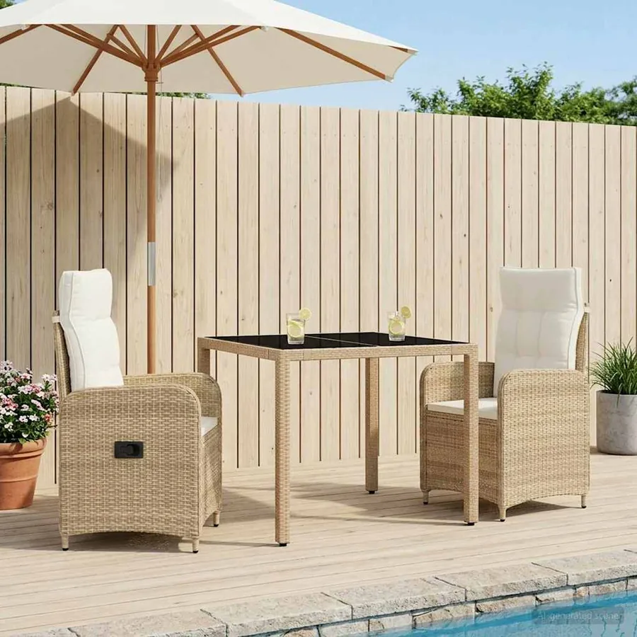 Ensemble de repas extérieur 3 pcs Beige et blanc crème