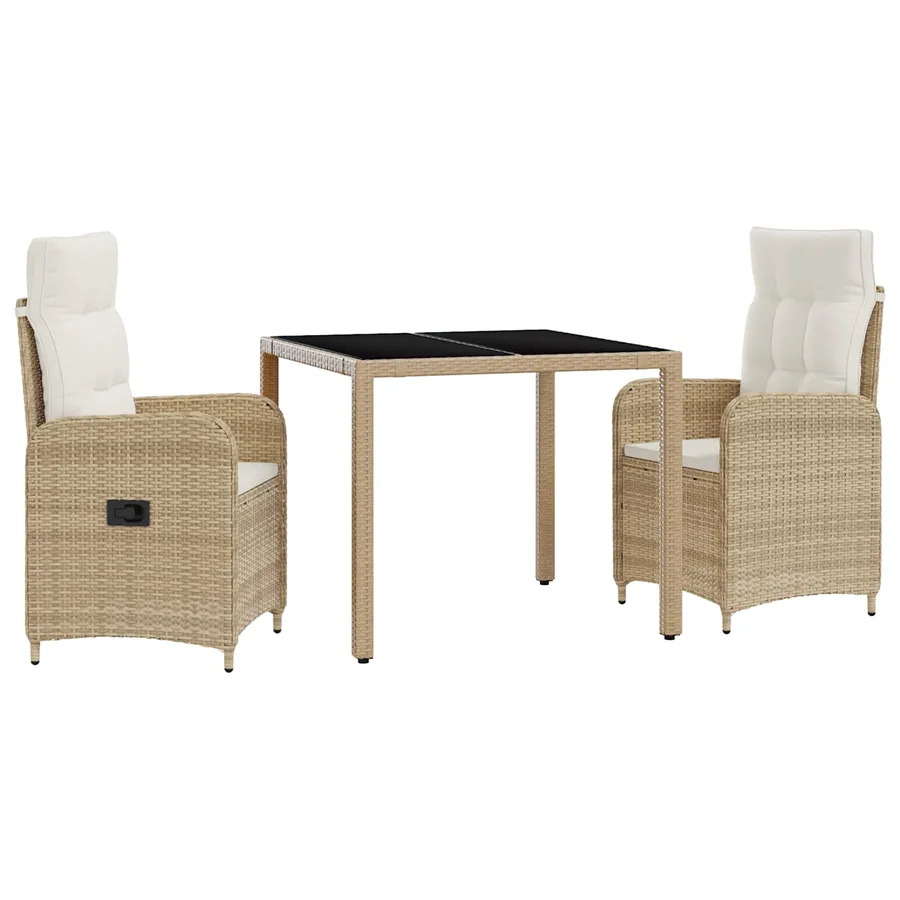 Ensemble de repas extérieur 3 pcs Beige et blanc crème - 2