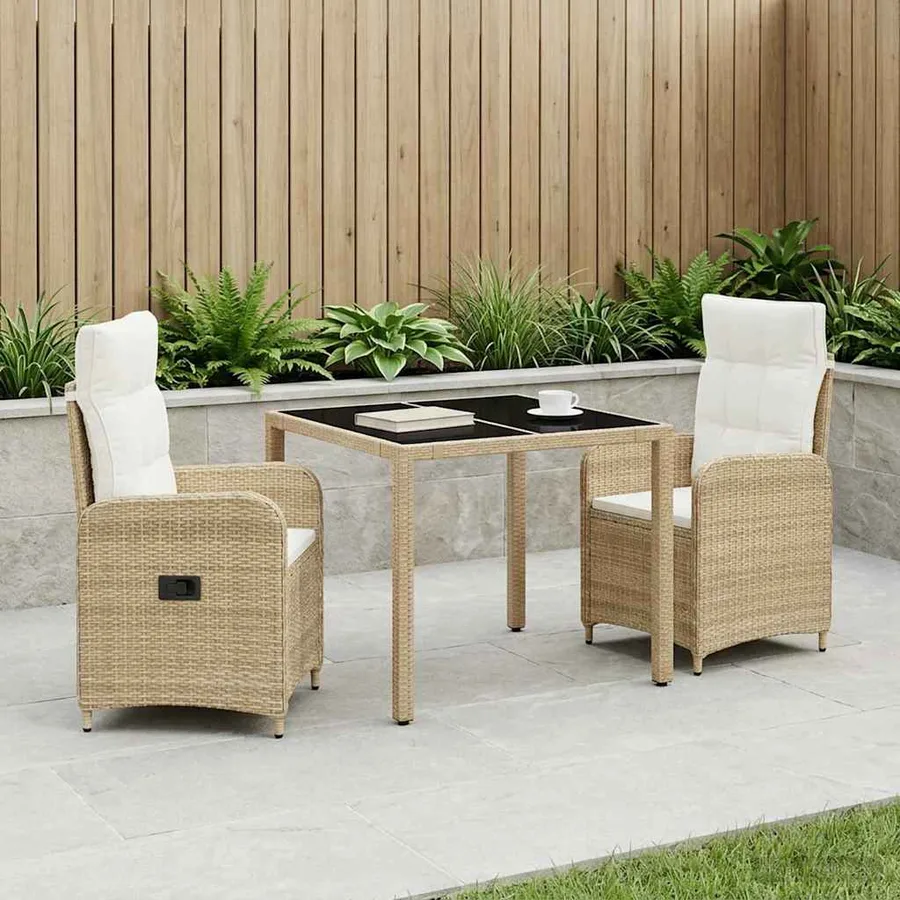 Ensemble de repas extérieur 3 pcs Beige et blanc crème - 3