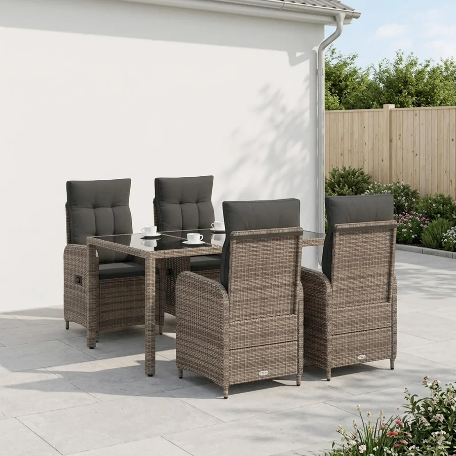 Ensemble de repas extérieur 5 pcs Gris clair et gris foncé