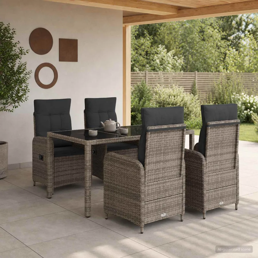 Ensemble de repas extérieur 5 pcs Gris clair et gris foncé - 3